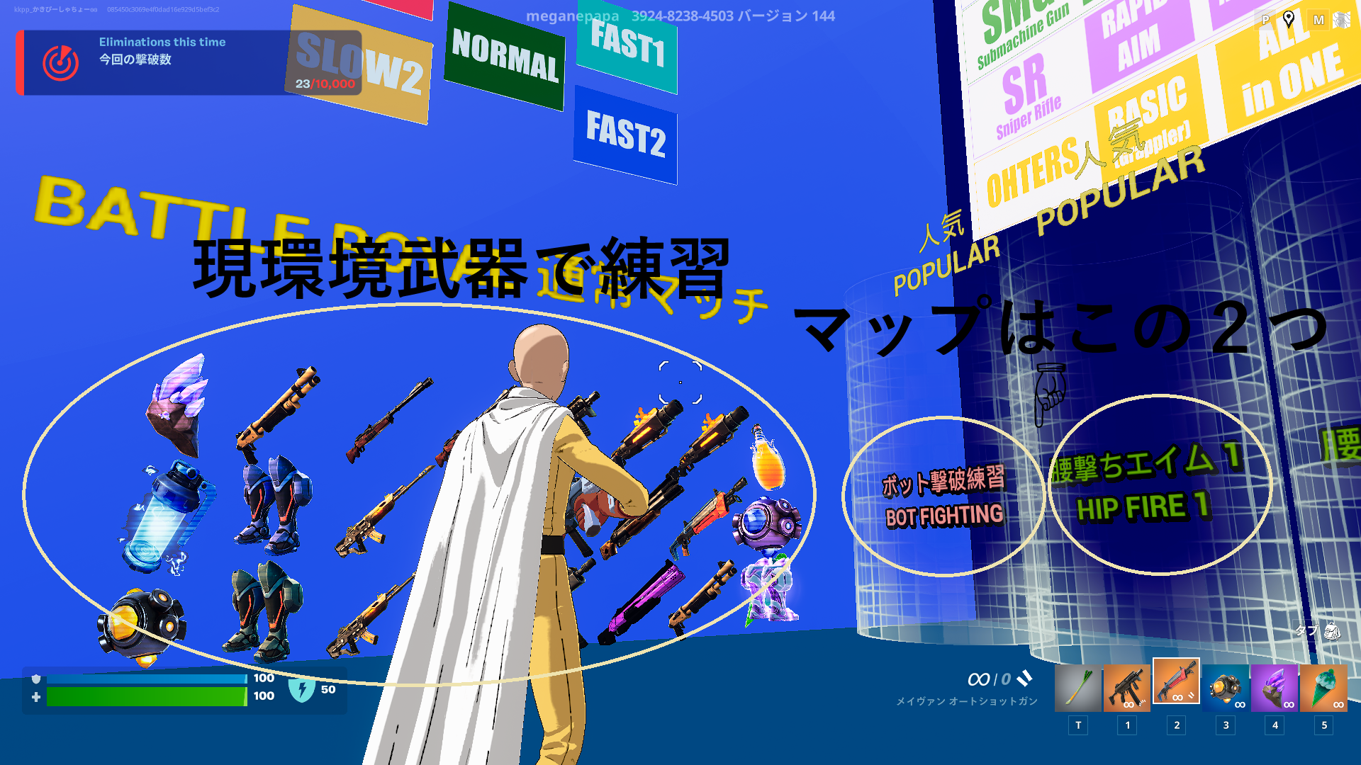 THE AIM MASTER内の現環境武器で練習できるエリア