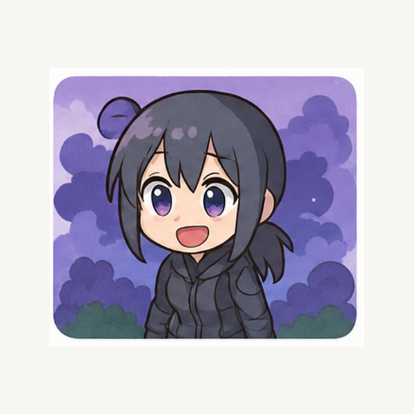 仲間へカバーを頼む黒髪のちびキャラ